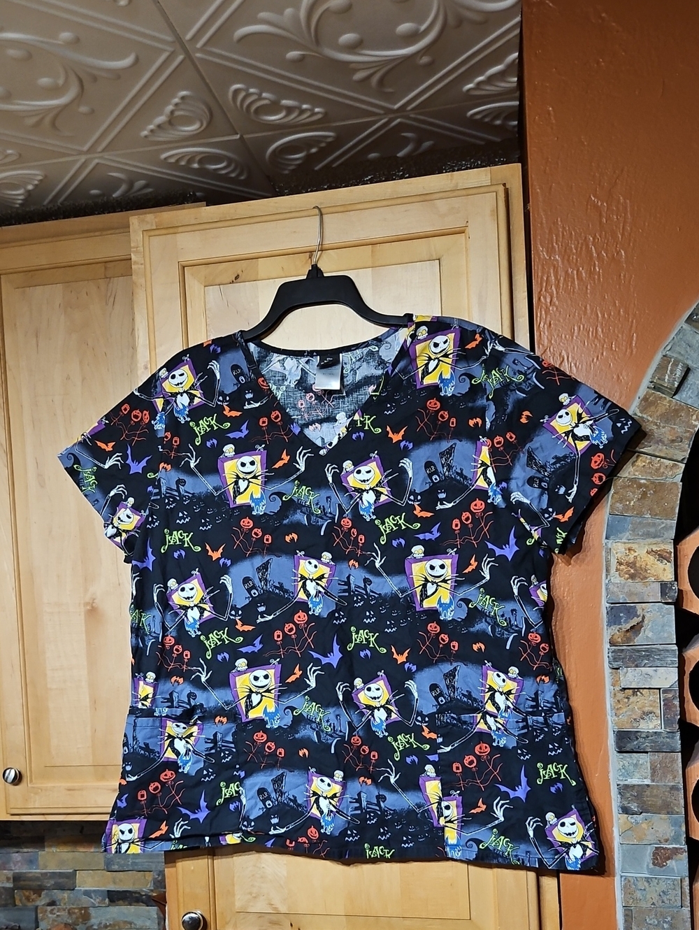 Disney Tim Burton's The Nightmare Before Christmas Short Sleeve Scrub Top